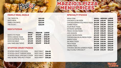 mazzio's pizza|mazzios menu with current prices.